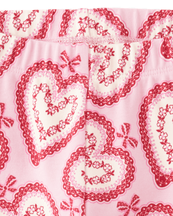Girls Lace Heart Leggings - Valentine Cutie