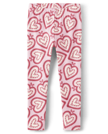 Girls Lace Heart Leggings - Valentine Cutie