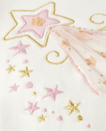 Girls Embroidered Magic Wand Ruffle Top - Sugar Plum Fairy