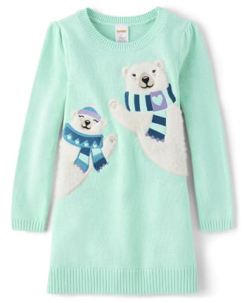 Girls Embroidered Polar Bear Sweater Dress - Nordic Adventure