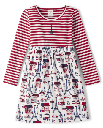 Girls Eiffel Tower Fit And Flare Dress - Parisian Chic