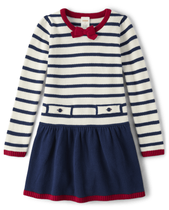 Girls Sailor Peplum Sweater Dress - Parisian Chic