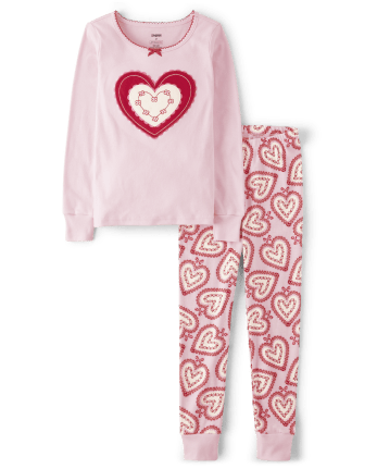Girls Long Sleeve Sweetheart Snug Fit Cotton Pajamas - Gymmies ...