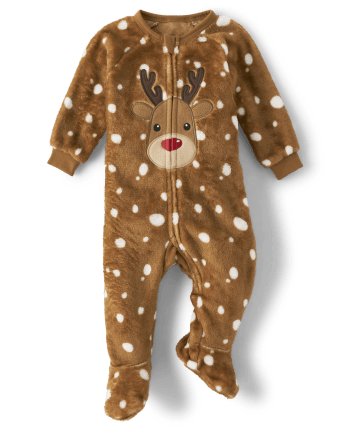 Unisex Baby Long Sleeve Reindeer Footed One-Piece Pajamas - Gymmies