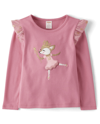 Girls Embroidered Fairy Mouse Ruffle Top - Sugar Plum Fairy