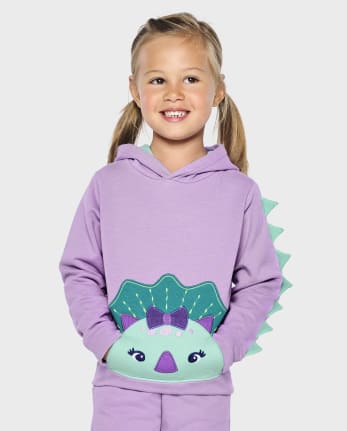 Girls Embroidered Dino Fleece Hoodie - Dino Friends
