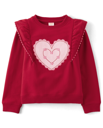 Girls Heart Ruffle Sweatshirt - Valentine Cutie