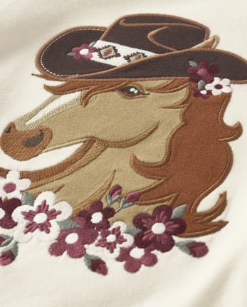 Girls Embroidered Horse Top - Rustic Ranch