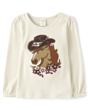 Girls Embroidered Horse Top - Rustic Ranch