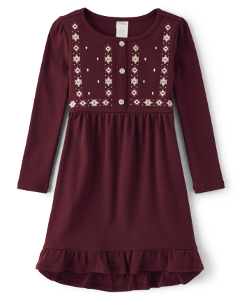 Girls Embroidered Pattern Shirt Dress - Rustic Ranch