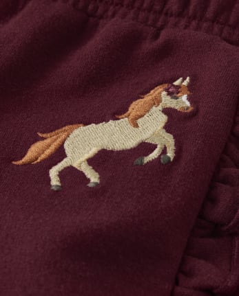 Girls Embroidered Horse Fleece Jogger Pants - Rustic Ranch