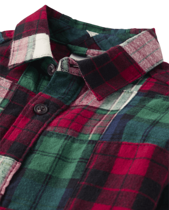 Boys Long Sleeve Patch Plaid Shirt - Christmas Cabin | Gymboree - SALSA