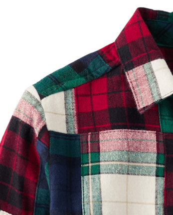 Boys Patch Plaid Shirt - Christmas Cabin