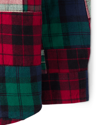 Boys Patch Plaid Shirt - Christmas Cabin