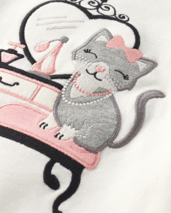 Top de tocador con gato bordado para niñas - Damas y caballeros
