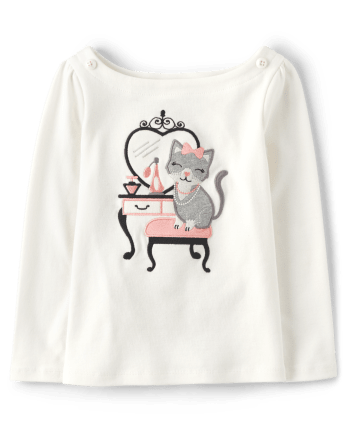 Top de tocador con gato bordado para niñas - Damas y caballeros