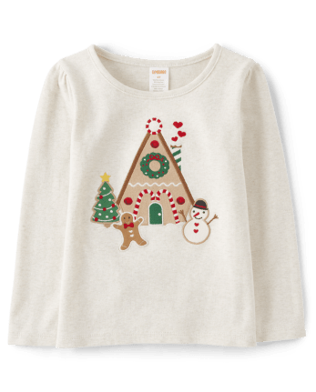 Haut Maison en Pain d'Épices Brodé Fille - Cabane de Noël