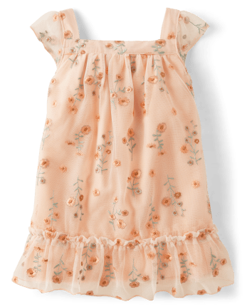 Girls Embroidered Floral Mesh Ruffle Dress - All Dressed Up