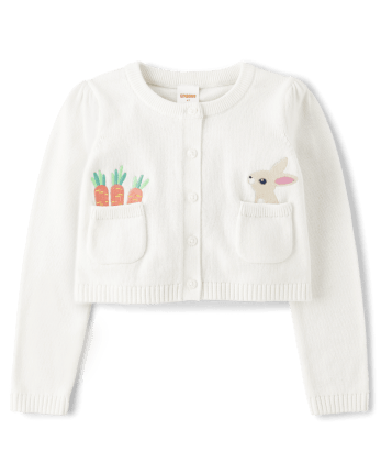 Cárdigan de zanahoria y conejito bordado para niñas - Celebraciones de primavera