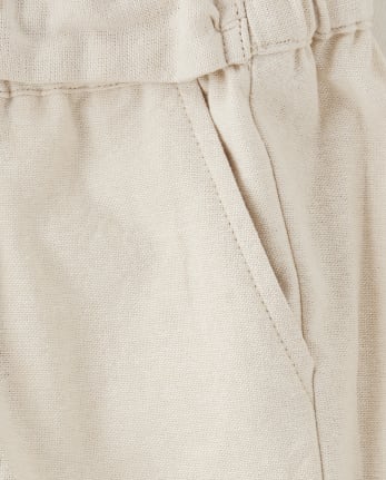 Girls Tie Pull On Pants - Linen