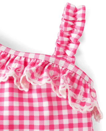Traje de baño de una pieza con volantes a cuadros para niñas - Splish-Splash