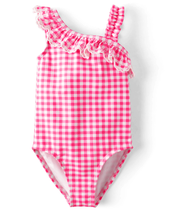 Traje de baño de una pieza con volantes a cuadros para niñas - Splish-Splash