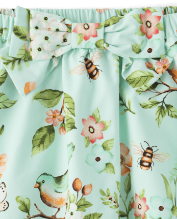 Falda-pantalón de popelín con lazo floral y pájaro para niña - Signs of Spring