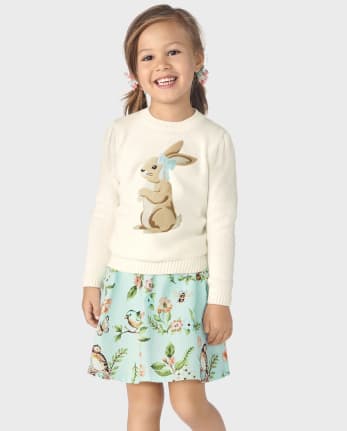 Falda-pantalón de popelín con lazo floral y pájaro para niña - Signs of Spring