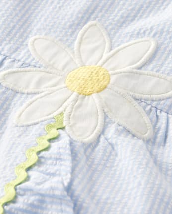 Girls Embroidered Daisy Seersucker Ruffle Dress - Spring Celebrations