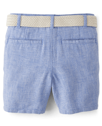 Boys Belted Linen-Blend Chino Shorts