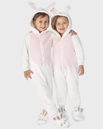 Unisex Kids Long Sleeve Bunny Fleece One-Piece Pajamas - Gymmies ...