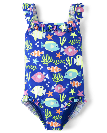Girls Fish Flutter One Piece Swimsuit - Splish-Splash