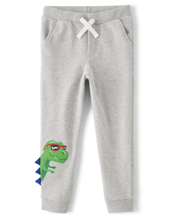 Boys Embroidered Dino Fleece Knit Jogger Pants - Birthday Boutique