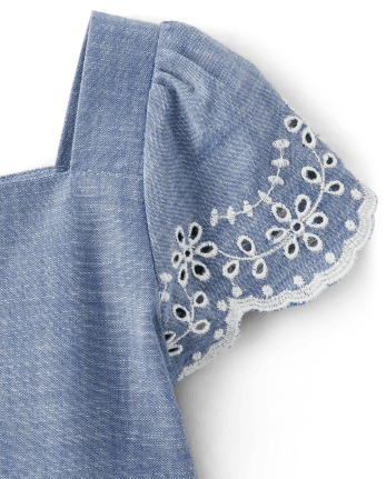 Girls Eyelet Chambray Tiered Dress - Prairie Fields