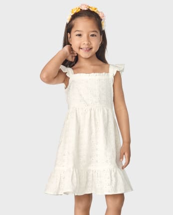 Girls Sleeveless Eyelet Flutter Dress Prairie Fields WHITE Gymboree