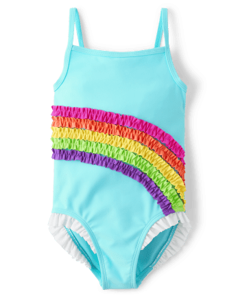 Traje de baño de una pieza con volantes y arcoíris para niñas - Splish-Splash