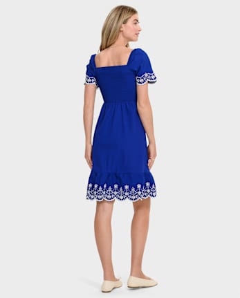Womens Mommy And Me Short Flutter Sleeve Eyelet Poplin Woven Tiered ...
