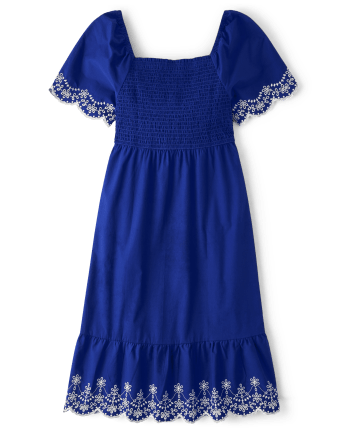 Womens Mommy And Me Eyelet Poplin Tiered Dress - Blue Belle