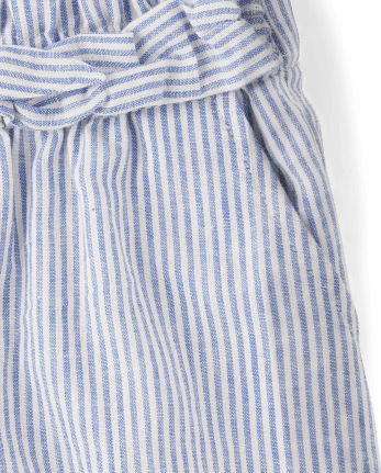 Girls Striped Linen-Blend Tie Front Shorts