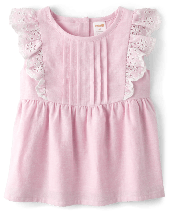 Girls Eyelet Linen-Blend Top