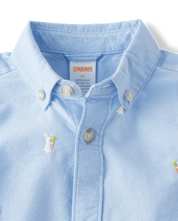 Camisa Oxford con botones y conejito bordado para niños - Celebraciones de primavera