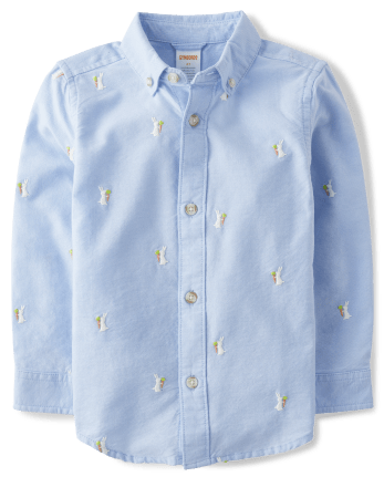 Boys Embroidered Bunny Oxford Button Up Shirt - Garden Party