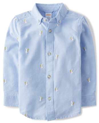 Boys Long Sleeve Embroidered Bunny Oxford Button Up Shirt - Spring ...