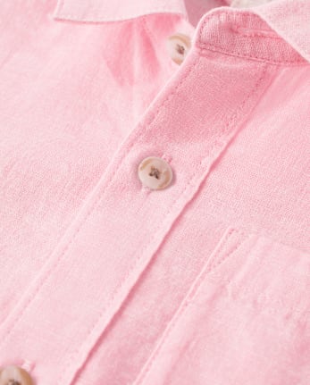 Boys Long Sleeve Button Up Shirt - Linen | Gymboree - SIMPLE PINK