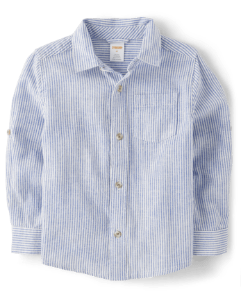 Boys Dad And Me Striped Button Up Shirt - Linen