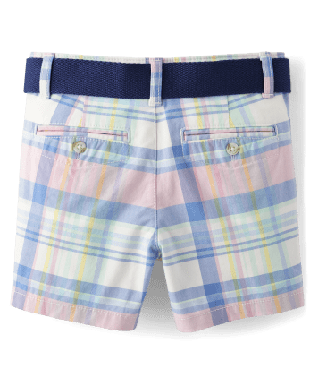 Boys Plaid Belted Chino Shorts - Spring Celebrations