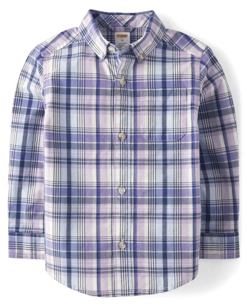 Boys Dad And Me Plaid Poplin Button Up Shirt - Lovely Lavender