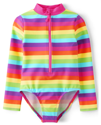 Girls Rainbow Rashguard One Piece Swimsuit - Splish-Splash