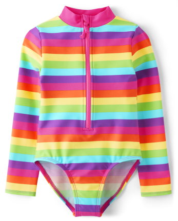 Traje de baño de una pieza Rainbow Rashguard para niñas - Splish-Splash