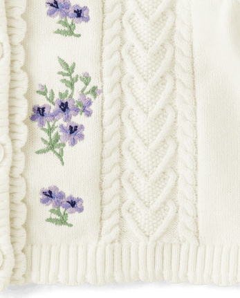 Cárdigan tipo jersey de algodón orgánico con punto de ochos y estampado floral para bebés niñas - De cosecha propia